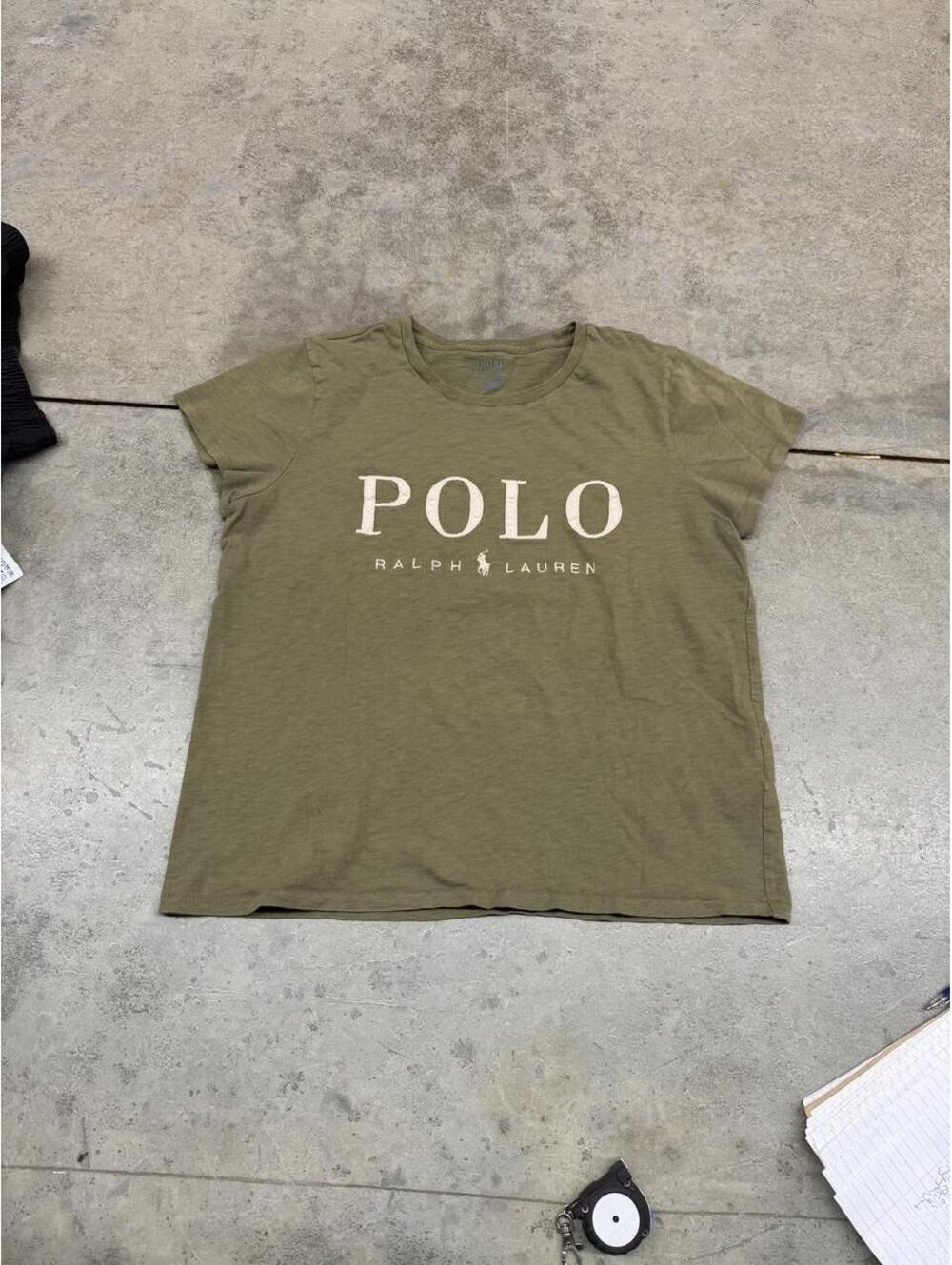 vintage polo ralph lauren olive green spell out shirt size large WOMENS